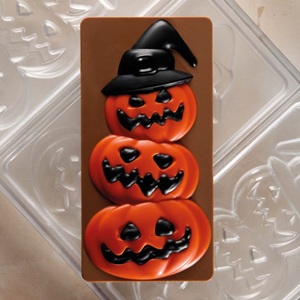 Форма д/шок. "Chocolate Bar Halloween friends" 154х77мм h15мм, 100гр, 3 ячейки, п/к PC5060FR
